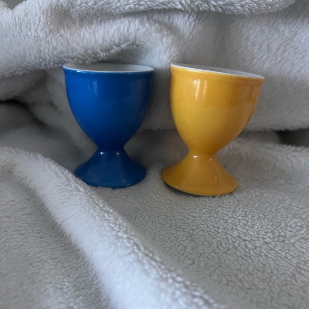 EGG CUPS- SET OF 2-BLUE/ YELLOW- CERAMIC